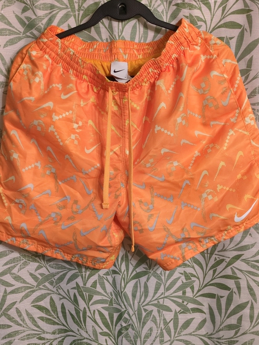 Nike Digi Volley Swim  Orange All-Over Swoosh Print Athletic Shorts.